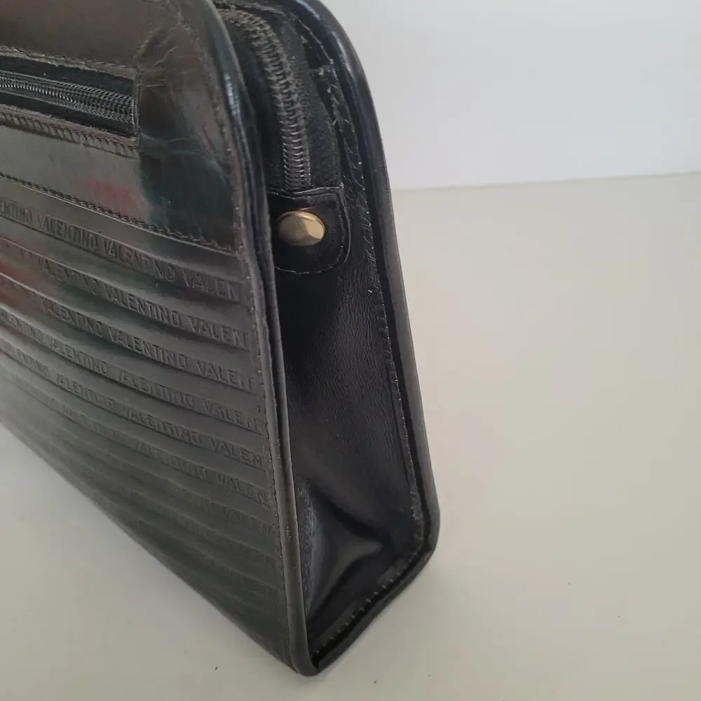 Mario Valentino Bag Clutch Handbag‎ Vintage Pouch Italian Black Zip Leather 10x7
